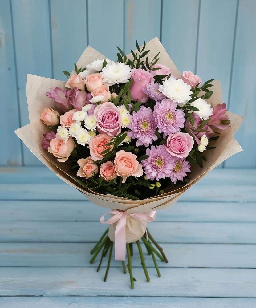 Букет цветов из: Хризантемы, Розы и Альстромерии в Лесной Кировской области