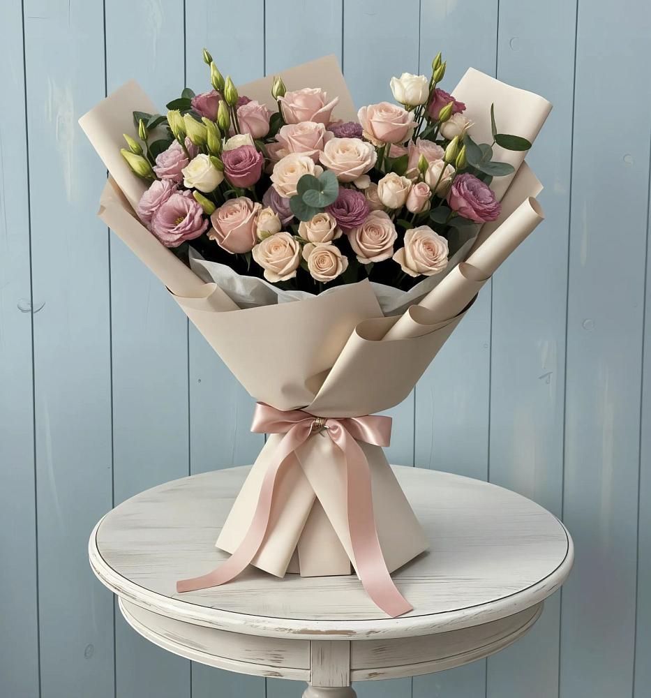 Букет цветов из: Розы и Лизиантусы в Лесной Кировской области