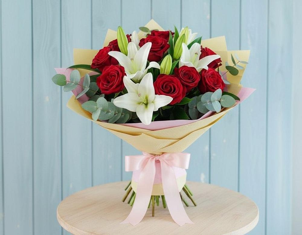 Букет цветов из: Лилии и Розы в Лесной Кировской области