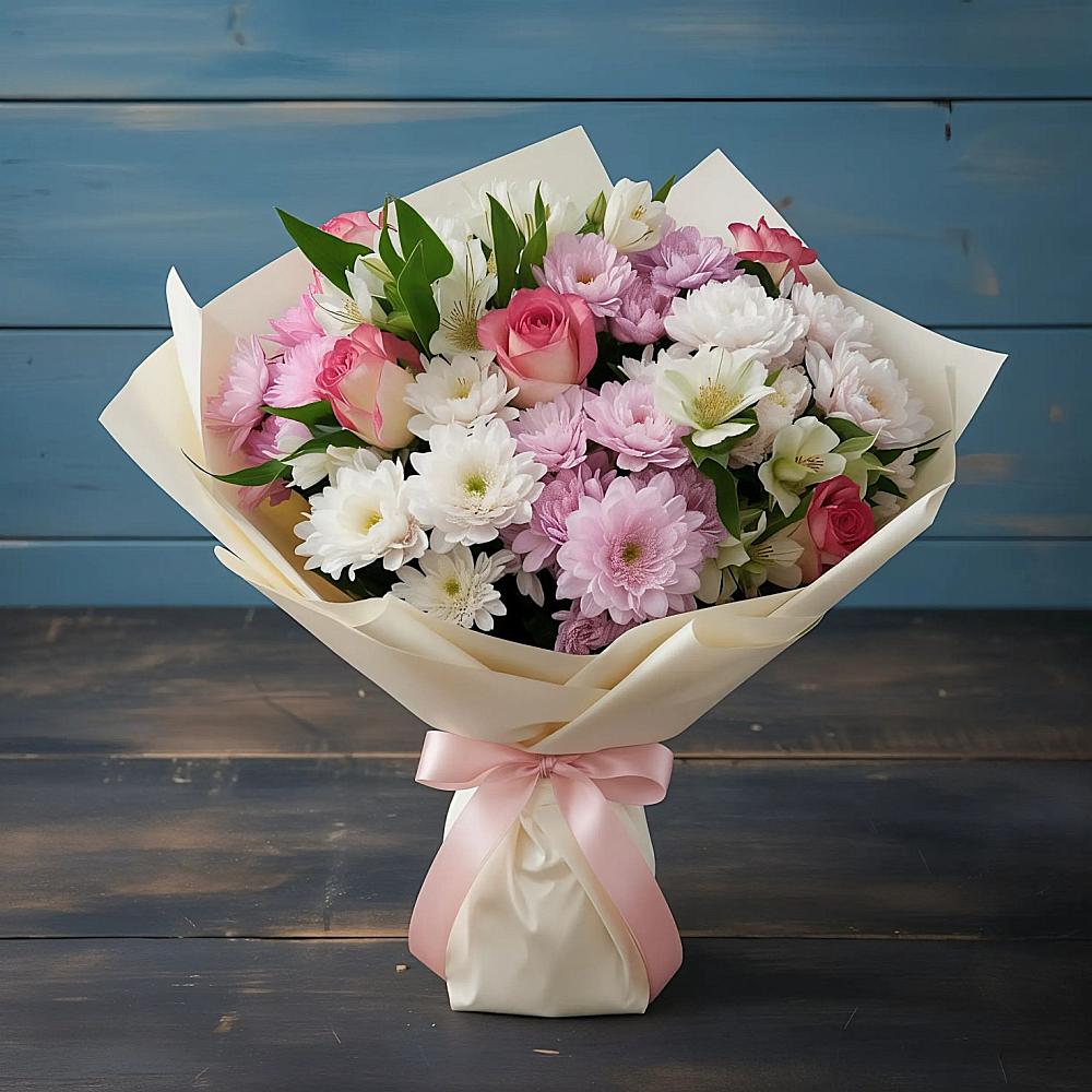 Букет цветов из: Хризантемы, Альстромерии и Розы в Лесной Кировской области